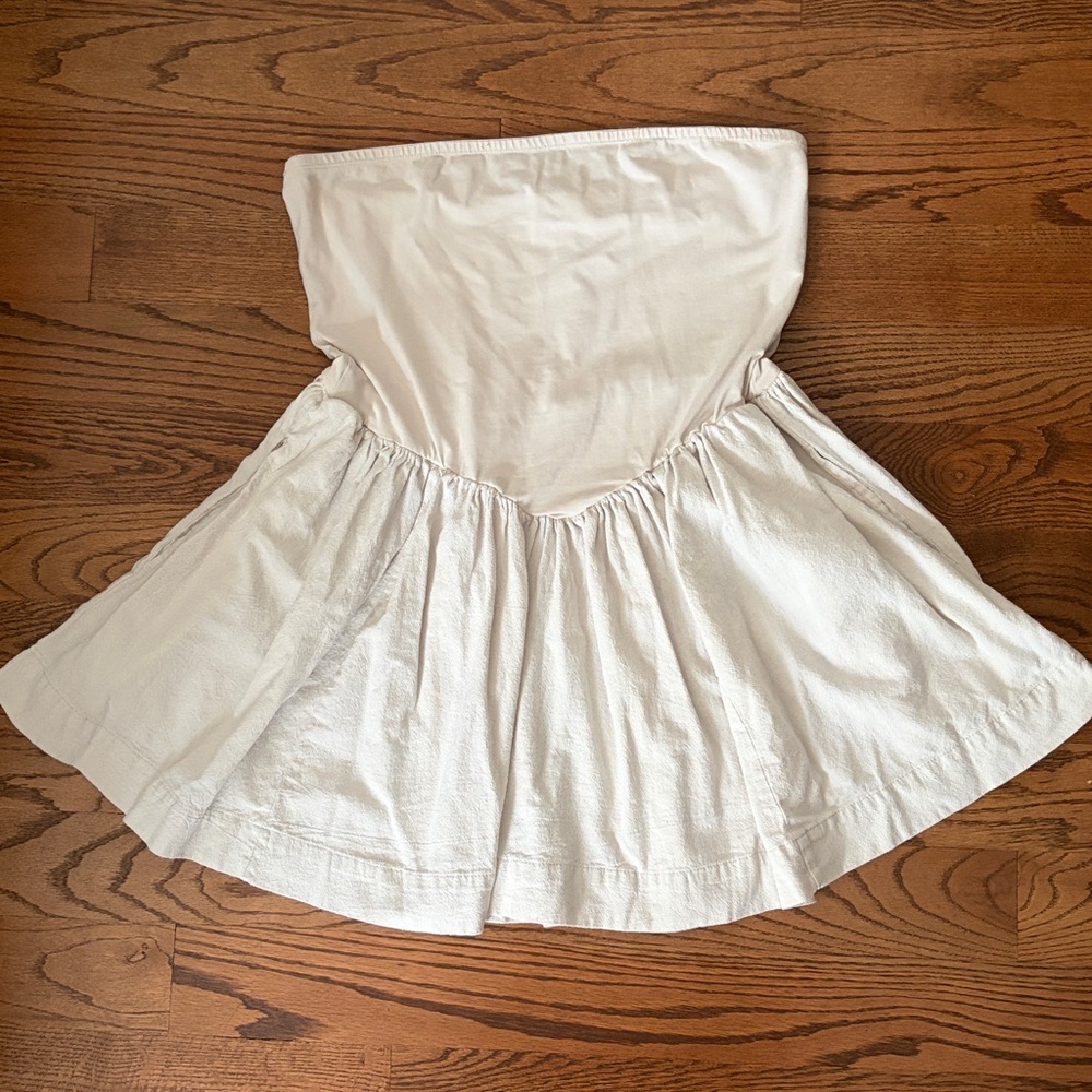 Free People Strapless Cream Summer Mini Dress 100% Cotton, Elastic Top. Size: XL - Picture 2 of 7